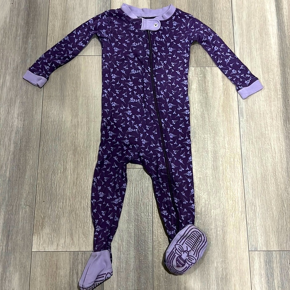 Burt's Bees Baby Purple Floral Footed Pajamas with Light Lavender Trim